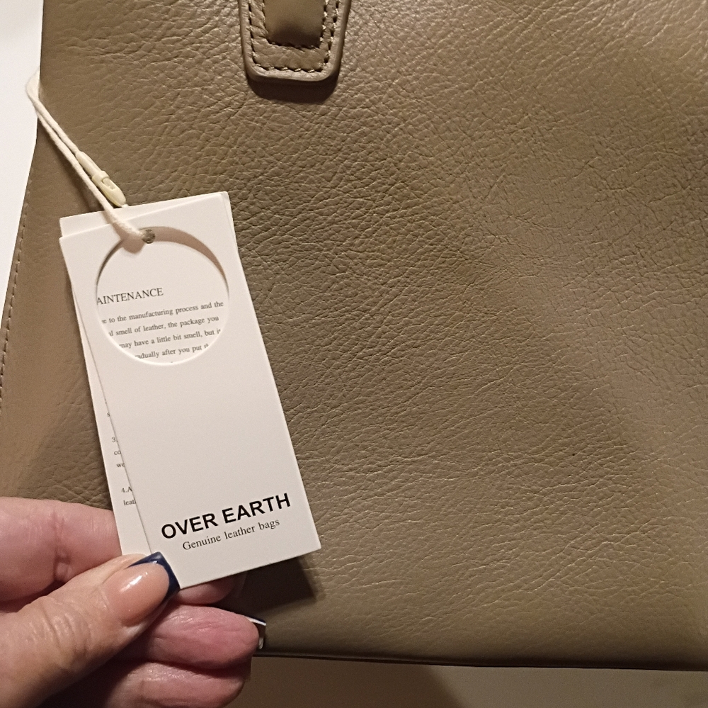 Over Earth Taupe Leather Bag New - Picture 5 of 5